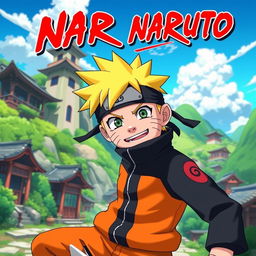 A creatively reimagined version of Naruto, depicted in a playful and humorous way as if he is in a whimsical pose, showcasing his iconic ninja outfit with exaggerated cartoon traits