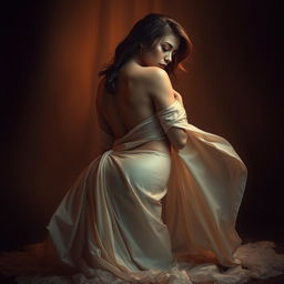 A sensual, artistic portrayal of an elegant female figure, often draped in flowing fabrics that suggest movement and grace