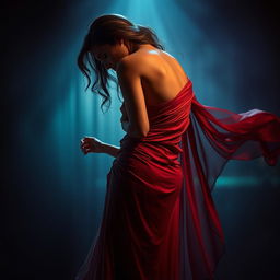 A sensual, artistic portrayal of an elegant female figure, often draped in flowing fabrics that suggest movement and grace