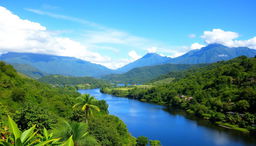 A serene and breathtaking landscape of Panama, showcasing the country's lush greenery, rolling hills, and vibrant tropical flora