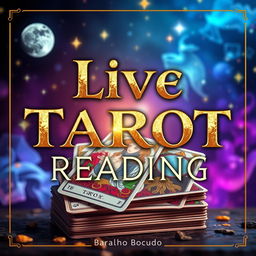 A captivating YouTube live thumbnail for the theme of Tarot by the channel 'Baralho Bocudo'