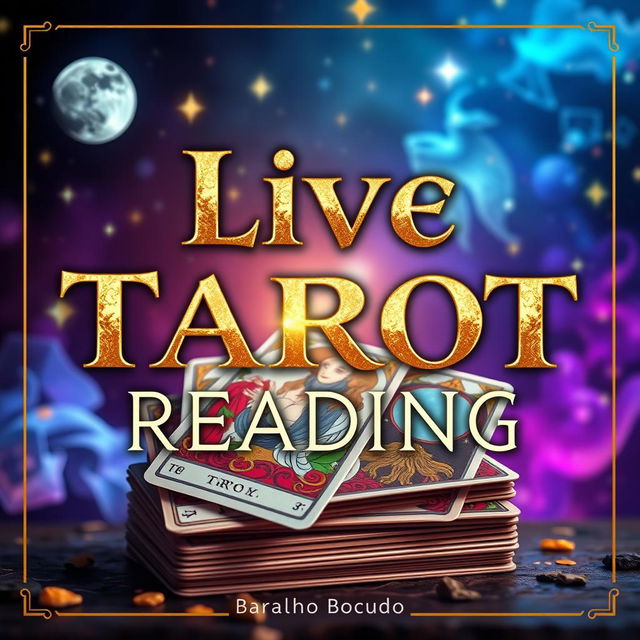 A captivating YouTube live thumbnail for the theme of Tarot by the channel 'Baralho Bocudo'