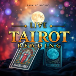 A captivating YouTube live thumbnail for the theme of Tarot by the channel 'Baralho Bocudo'