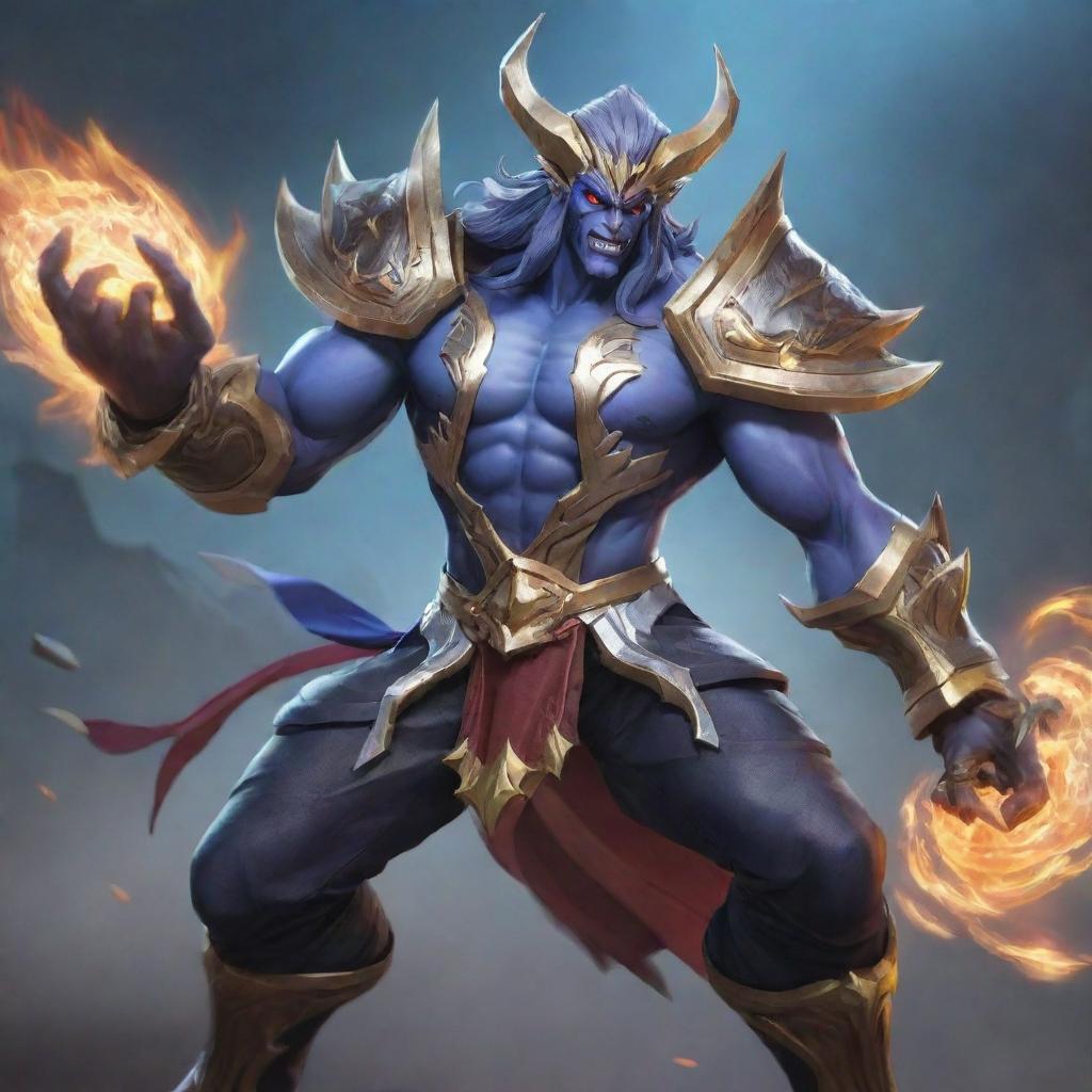 A fusion of the characters Tharz and Dyroth from the game Mobile Legends. This hybrid character blends the distinct visual elements of both characters in a cohesive and striking design.