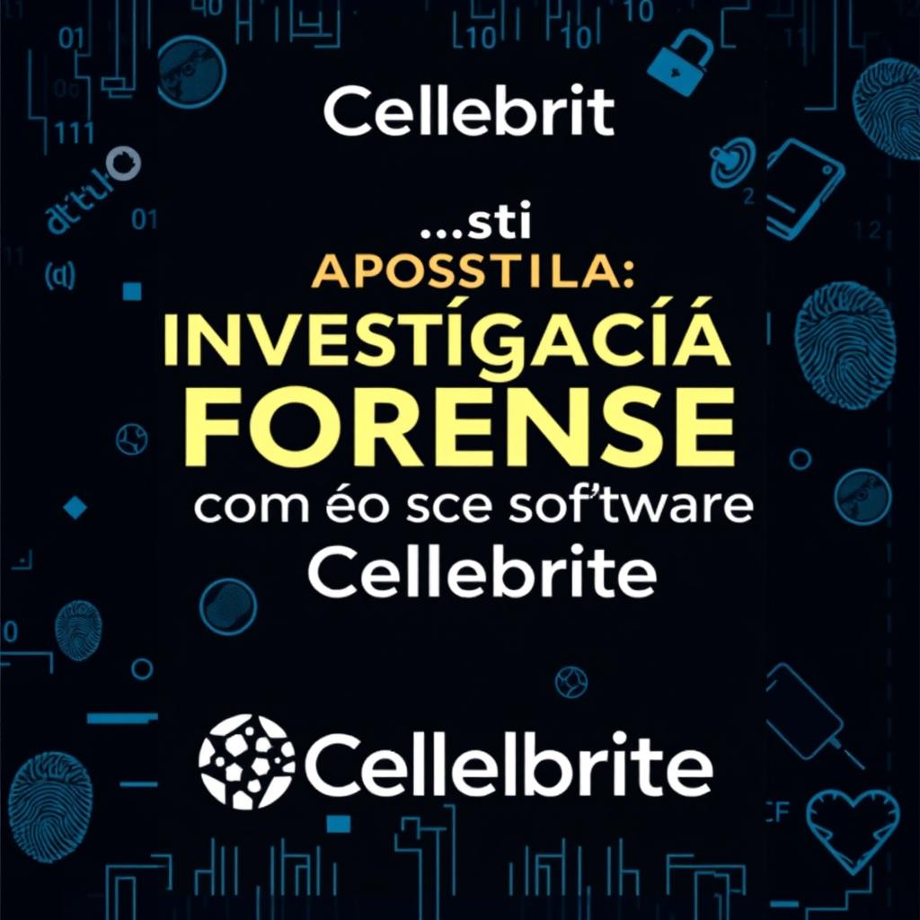 An in-depth, visually appealing ebook cover for a forensic investigation manual titled 'Apostila: Investigação Forense com o Software Cellebrite'