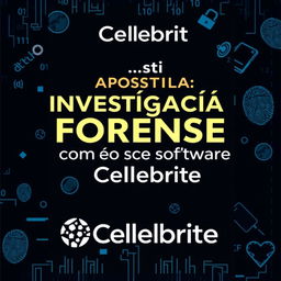 An in-depth, visually appealing ebook cover for a forensic investigation manual titled 'Apostila: Investigação Forense com o Software Cellebrite'