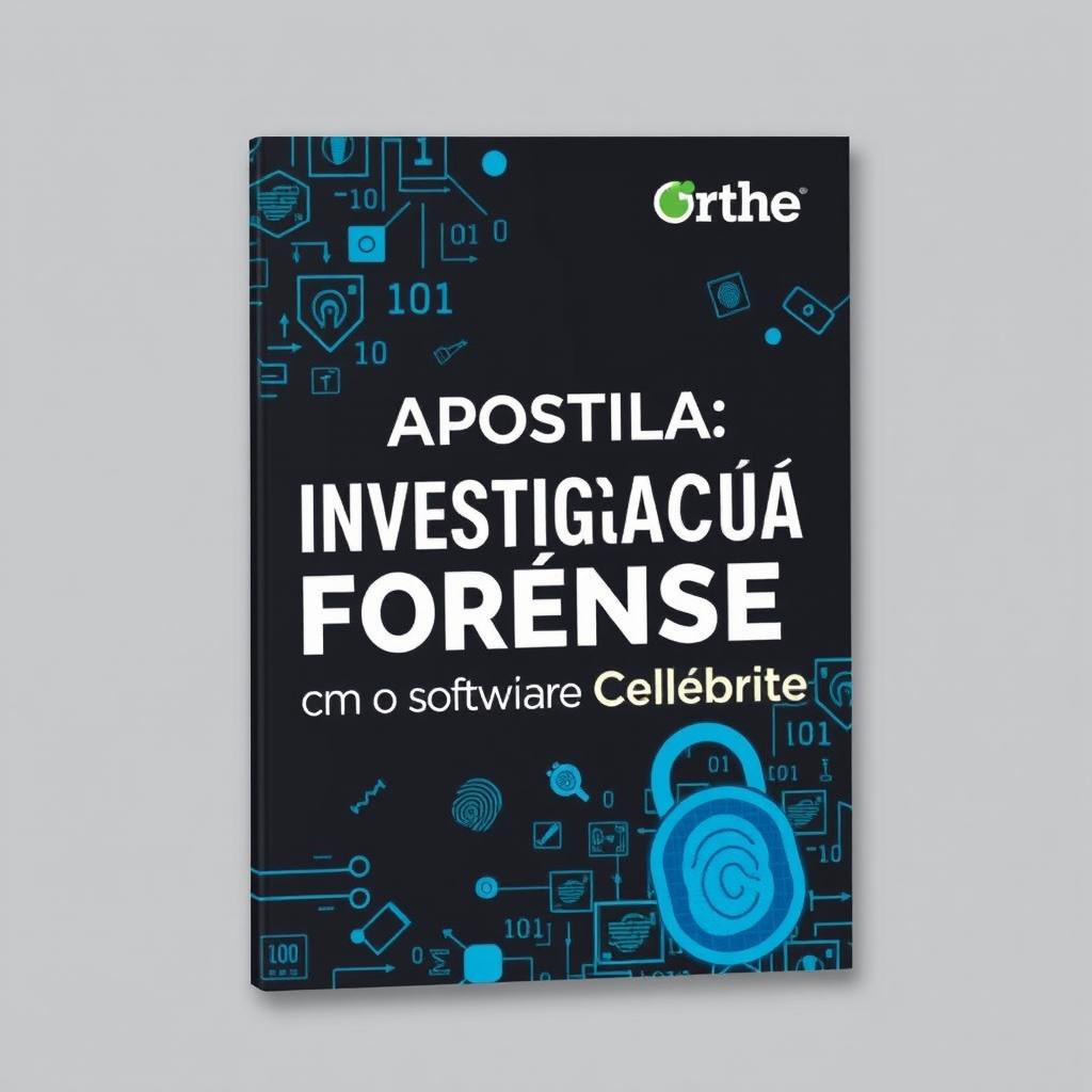 An in-depth, visually appealing ebook cover for a forensic investigation manual titled 'Apostila: Investigação Forense com o Software Cellebrite'