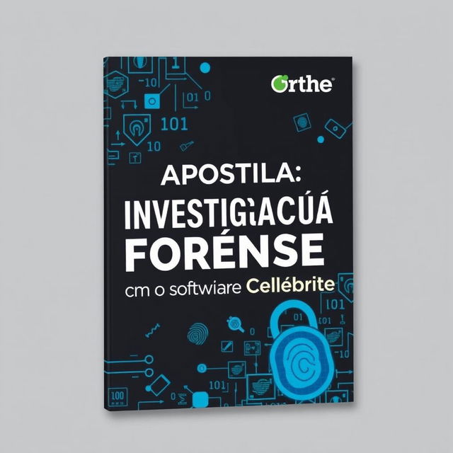 An in-depth, visually appealing ebook cover for a forensic investigation manual titled 'Apostila: Investigação Forense com o Software Cellebrite'