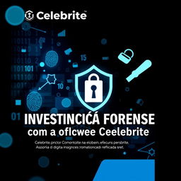 An in-depth, visually appealing ebook cover for a forensic investigation manual titled 'Apostila: Investigação Forense com o Software Cellebrite'