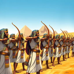 An awe-inspiring illustration showcasing the archers of a Pharaoh's army in ancient Egypt