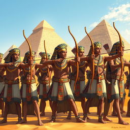 An awe-inspiring illustration showcasing the archers of a Pharaoh's army in ancient Egypt