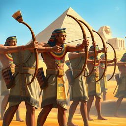 An awe-inspiring illustration showcasing the archers of a Pharaoh's army in ancient Egypt