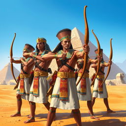 An awe-inspiring illustration showcasing the archers of a Pharaoh's army in ancient Egypt