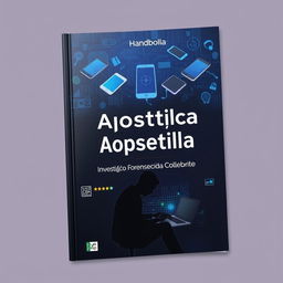 An engaging and visually detailed cover of a handbook titled 'Apostila: Investigação Forense com o Software Cellebrite'