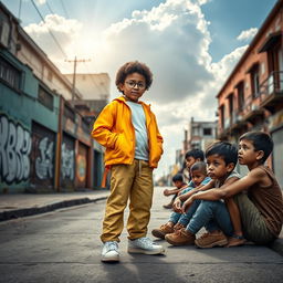 A thought-provoking book cover featuring a successful child exuding confidence and positivity while standing on a vibrant urban street