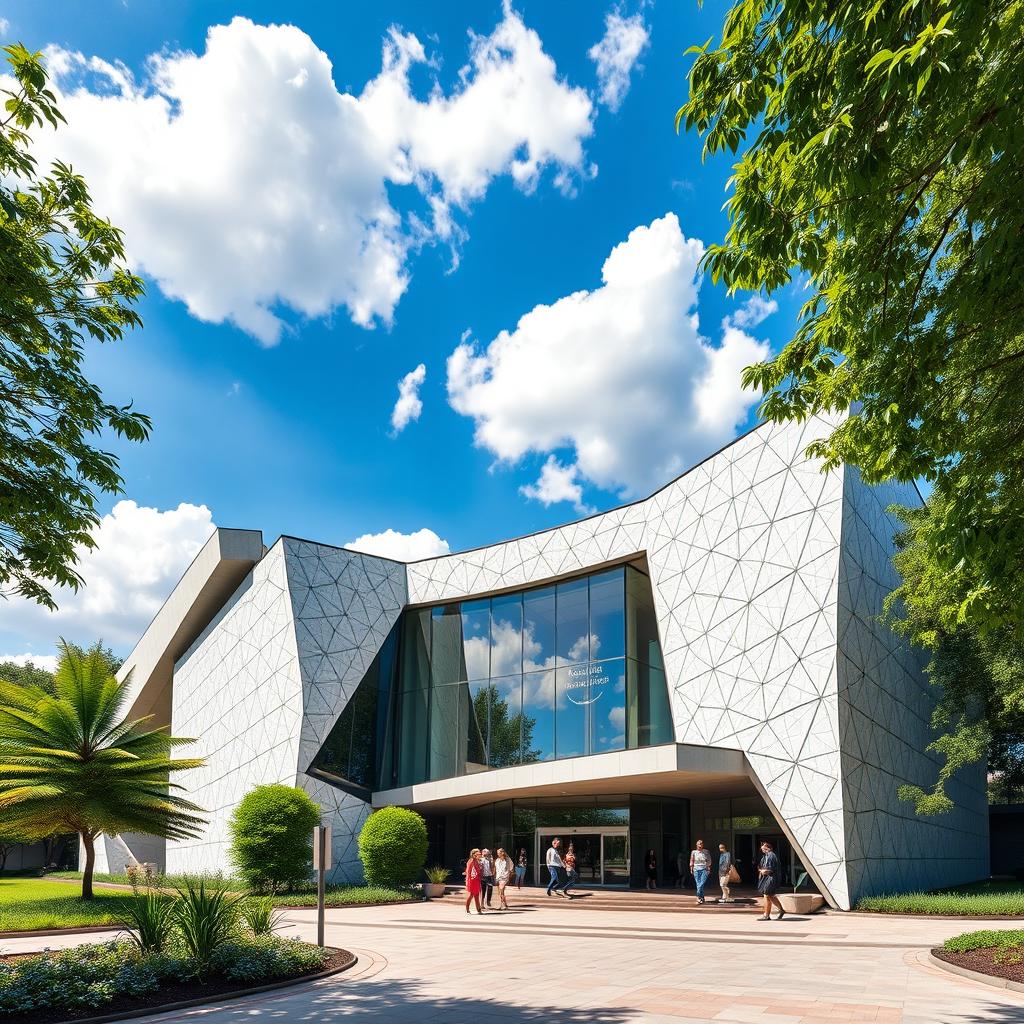 A cultural center with a unique hexagonal facade, showcasing modern architecture