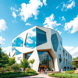 A cultural center with a unique hexagonal facade, showcasing modern architecture