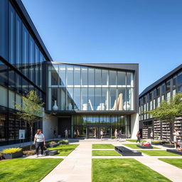 A modern library facade featuring sleek lines and a minimalist design