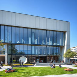 A modern library facade featuring sleek lines and a minimalist design