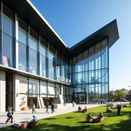 A modern library facade featuring sleek lines and a minimalist design