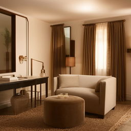 An inviting room design showcasing an optimal blend of comfort and aesthetics, with well-placed furniture, warm lighting, and tasteful decor.