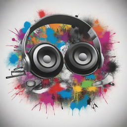 Generate an abstract representation of hip hop beats. Include musically relevant elements such as records, sound waves, graffiti, microphones, and headphones.