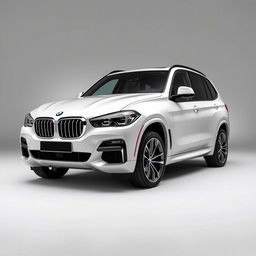 A stunning BMW X5 in a sleek white color, positioned against a soft grey background that allows the car to stand out