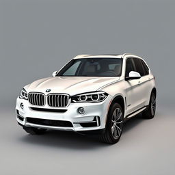 A stunning BMW X5 in a sleek white color, positioned against a soft grey background that allows the car to stand out