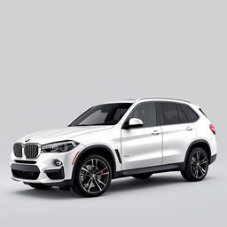 A stunning BMW X5 in a shiny white finish, featuring sleek black wheels that create a striking contrast against the vehicle's exterior