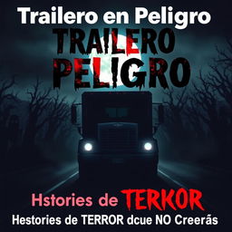 A captivating thumbnail for a YouTube video titled 'Trailero en Peligro | Historias de TERROR que NO Creerás'