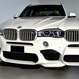 An impressive BMW XM in a luxurious white finish, set against a minimalist grey background