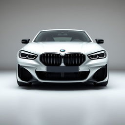 An impressive BMW XM in a luxurious white finish, set against a minimalist grey background