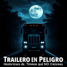 A visually striking YouTube thumbnail for a video titled 'Trailero en Peligro | Historias de TERROR que NO Creerás', designed to cover the entire screen without including the title in text