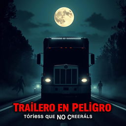 A visually striking YouTube thumbnail for a video titled 'Trailero en Peligro | Historias de TERROR que NO Creerás', designed to cover the entire screen without including the title in text