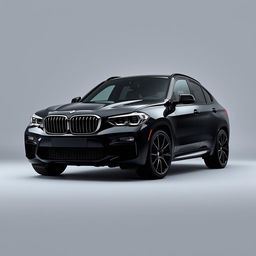 A striking BMW XM in a deep black finish, set against a subtle grey background