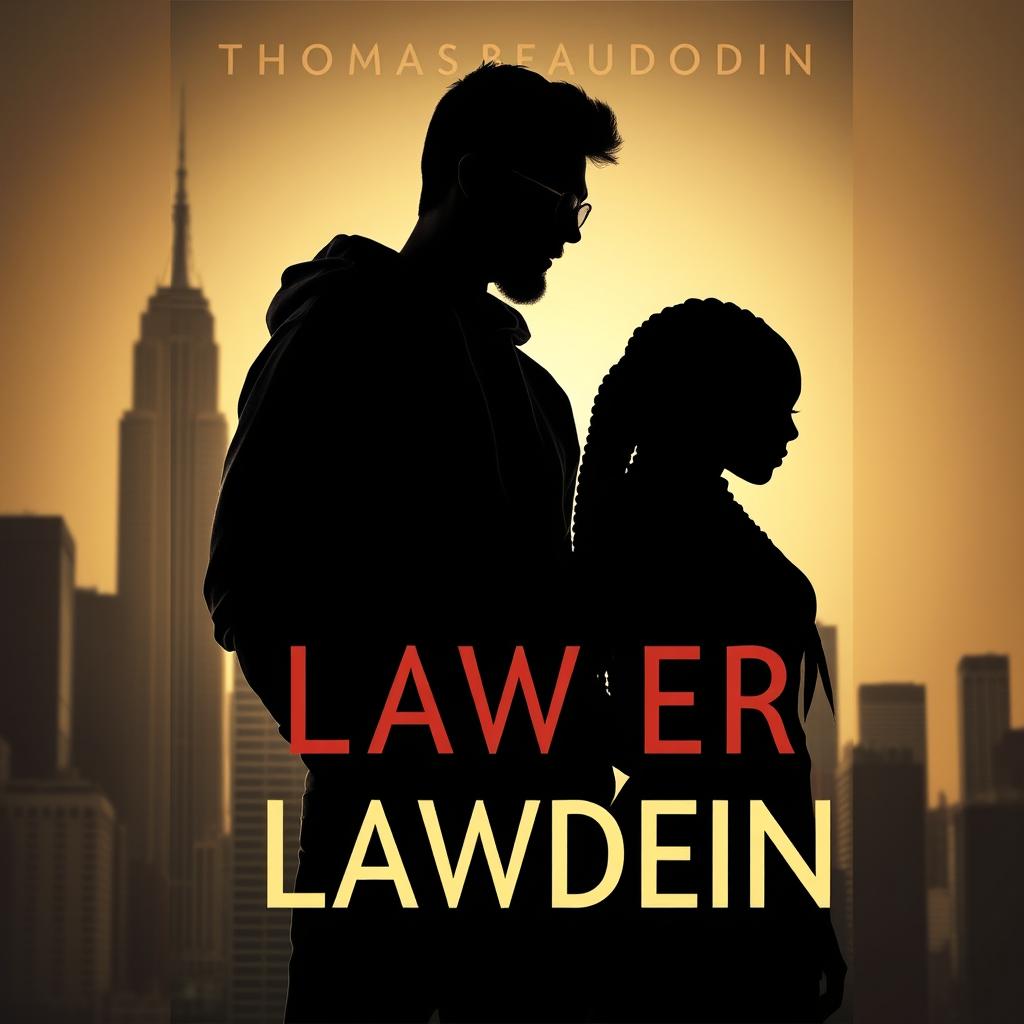 A book cover featuring a dramatic silhouette in the shade of a young lawyer resembling Thomas Beaudoin, depicted as a hipster with a beard dressed in a stylish hoodie