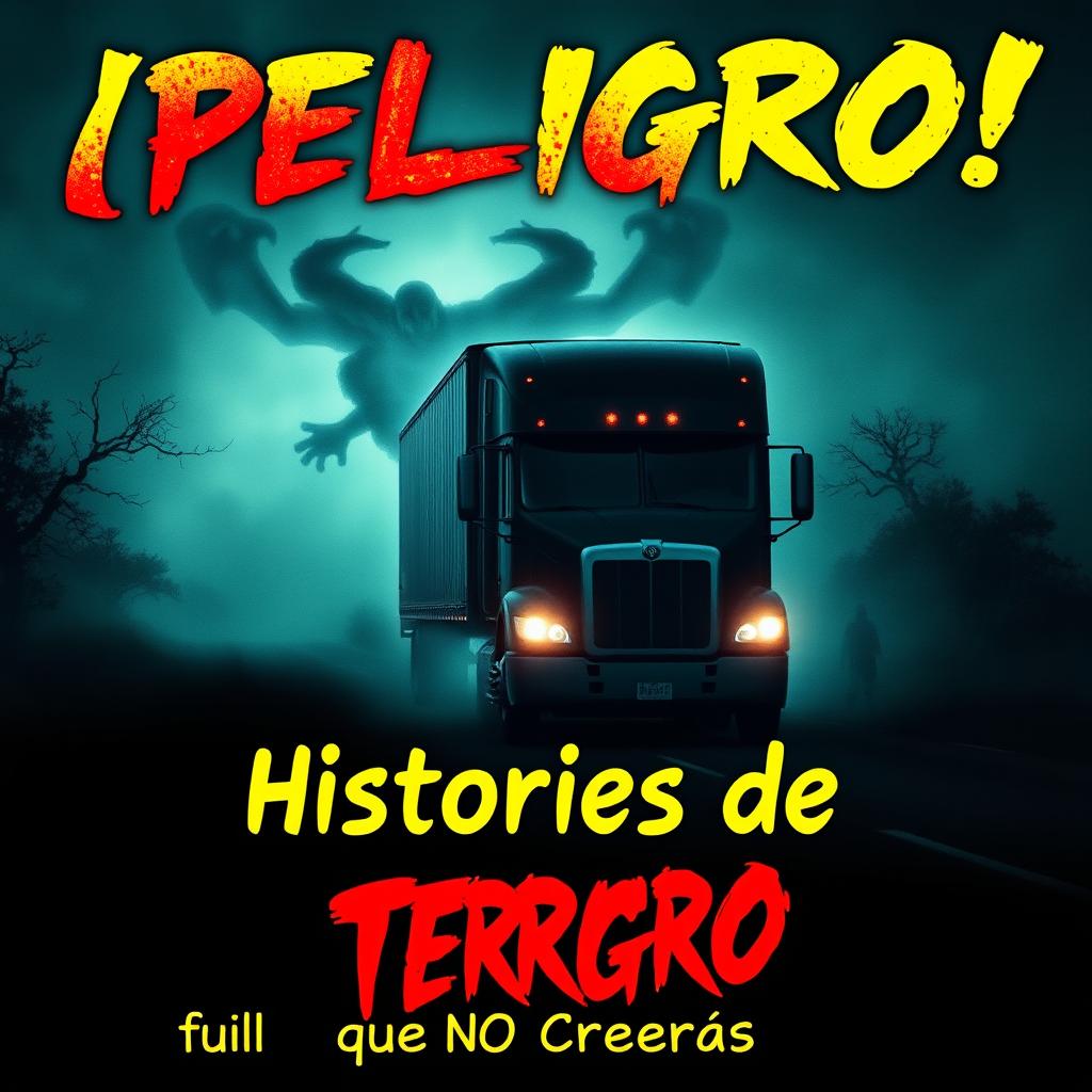 An eye-catching YouTube thumbnail for the video titled 'Trailero en Peligro | Historias de TERROR que NO Creerás'