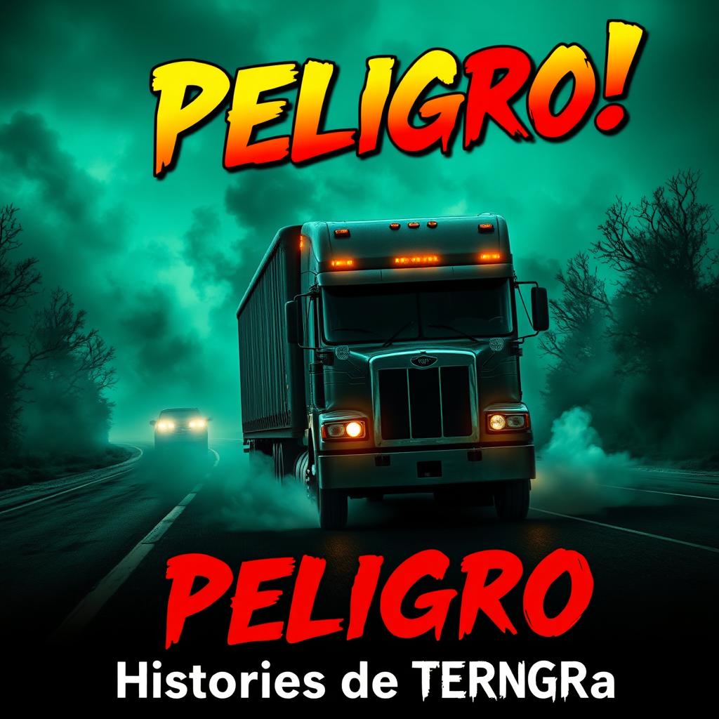 An eye-catching YouTube thumbnail for the video titled 'Trailero en Peligro | Historias de TERROR que NO Creerás'