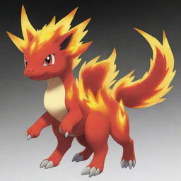 A made up Fire-type Pokemon, or 'Fakemon', with distinct flame-themed attributes and unique, fire-infused attack animations.