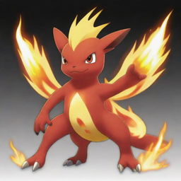 A made up Fire-type Pokemon, or 'Fakemon', with distinct flame-themed attributes and unique, fire-infused attack animations.