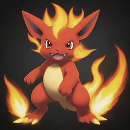 A made up Fire-type Pokemon, or 'Fakemon', with distinct flame-themed attributes and unique, fire-infused attack animations.