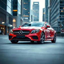 A sleek, stunning Mercedes-Benz CLE car in a vibrant red color, capturing its luxurious design and modern features