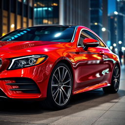 A sleek, stunning Mercedes-Benz CLE car in a vibrant red color, capturing its luxurious design and modern features