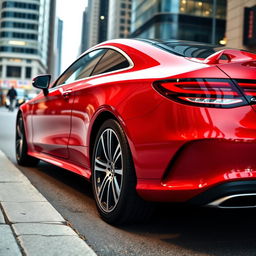 A sleek, stunning Mercedes-Benz CLE car in a vibrant red color, capturing its luxurious design and modern features