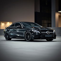 A sleek and sophisticated Mercedes-Benz CLE car in a jet black color, featuring matching black wheels that enhance its sporty and luxurious appearance