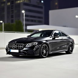 A sleek and sophisticated Mercedes-Benz CLE car in a jet black color, featuring matching black wheels that enhance its sporty and luxurious appearance