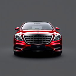 An opulent Mercedes-Maybach Classe S in a luxurious red color, prominently displayed against a sophisticated grey background that accentuates its elegant curves and distinctive design features