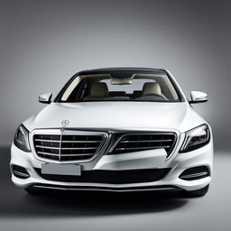 An exquisite Mercedes-Maybach Classe S in a pristine white color, elegantly showcased against a subtle grey background that enhances the car's luxurious features