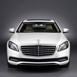 An exquisite Mercedes-Maybach Classe S in a pristine white color, elegantly showcased against a subtle grey background that enhances the car's luxurious features