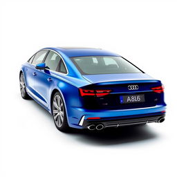 An elegant Audi A8 in a striking blue finish, showcased against a clean white background that enhances the vehicle's sleek and modern design